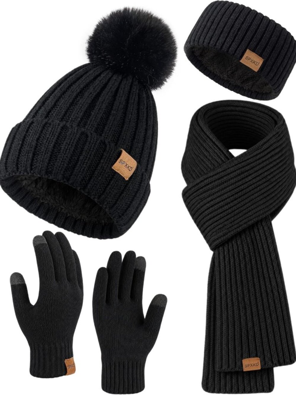 Cozy Women's 4-Piece Winter Set: Fleece Beanie, Scarf, Touchscreen Gloves